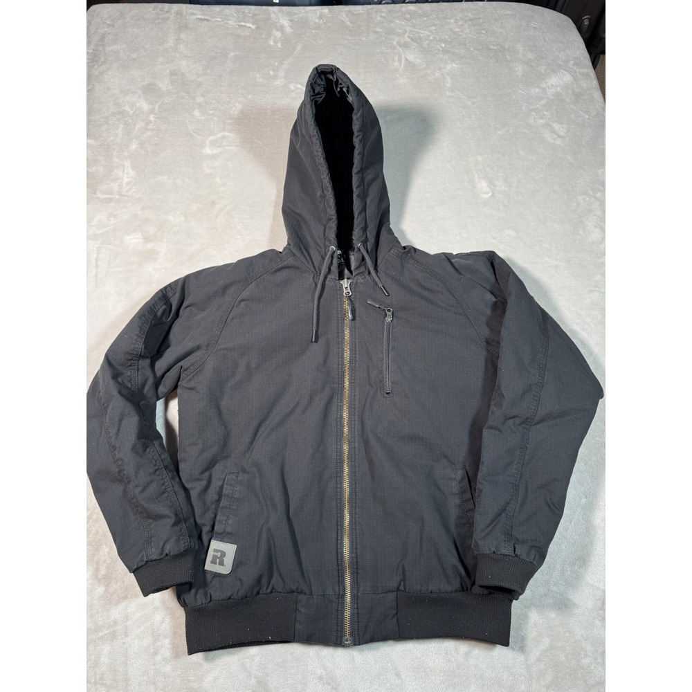 Wrangler Riggs Workwear Canvas Jacket Size Large Black Full Zip Hood Ribstop
